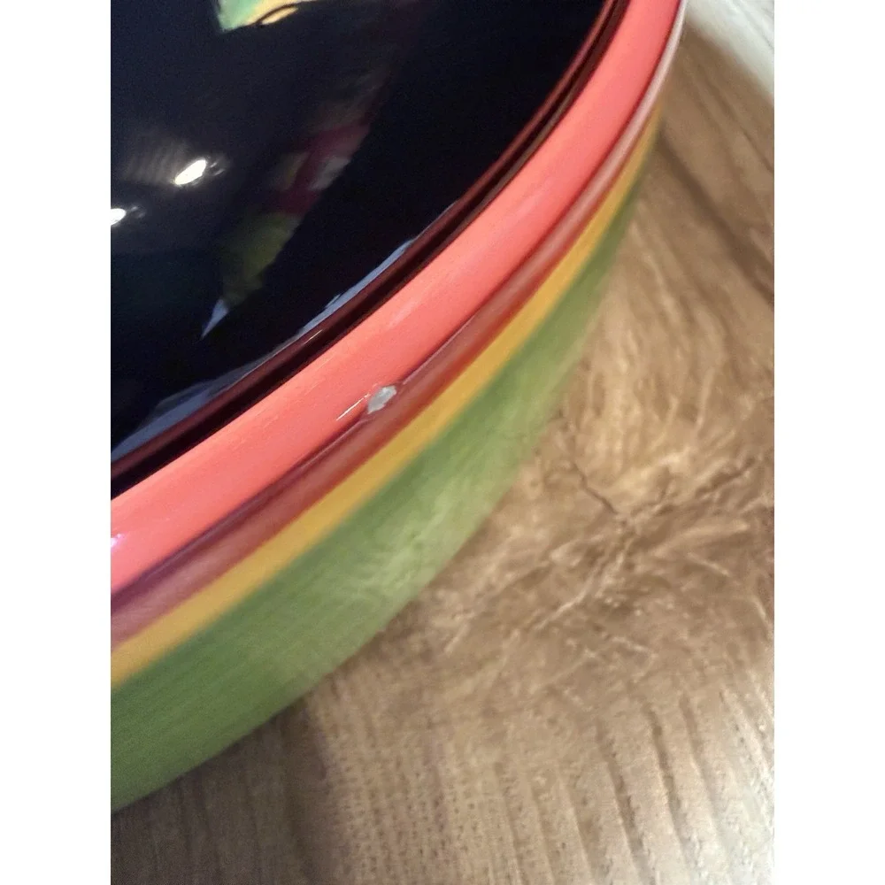 Clay Art Fiesta Yellow Green Red Peppers Black Lidded Covered Tortilla Warmer - Picture 9 of 10